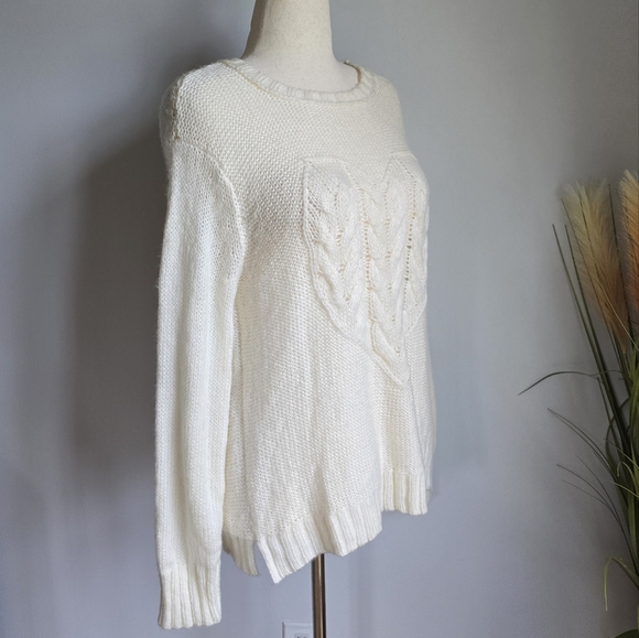 Wooden Ships, New, Ivory Heart Cable Knit Mohair Crew Neck Sweater SZ Medium - Picture 4 of 10
